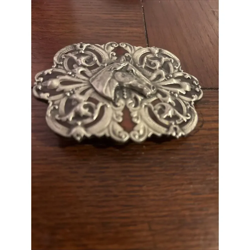 Vtg 1974 Bergamot Brass Works Horse Belt Buckle PEWTER Western